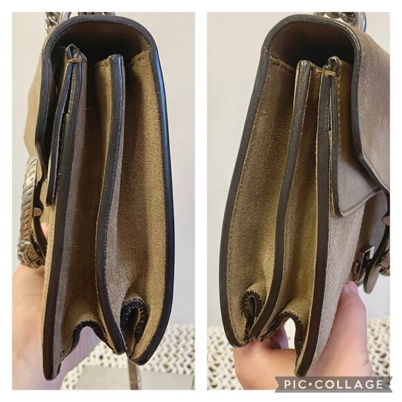 Gucci Medium Suede Dionysus Crossbody Shoulder Bag Double Flap Taupe Neutral - Picture 6 of 16